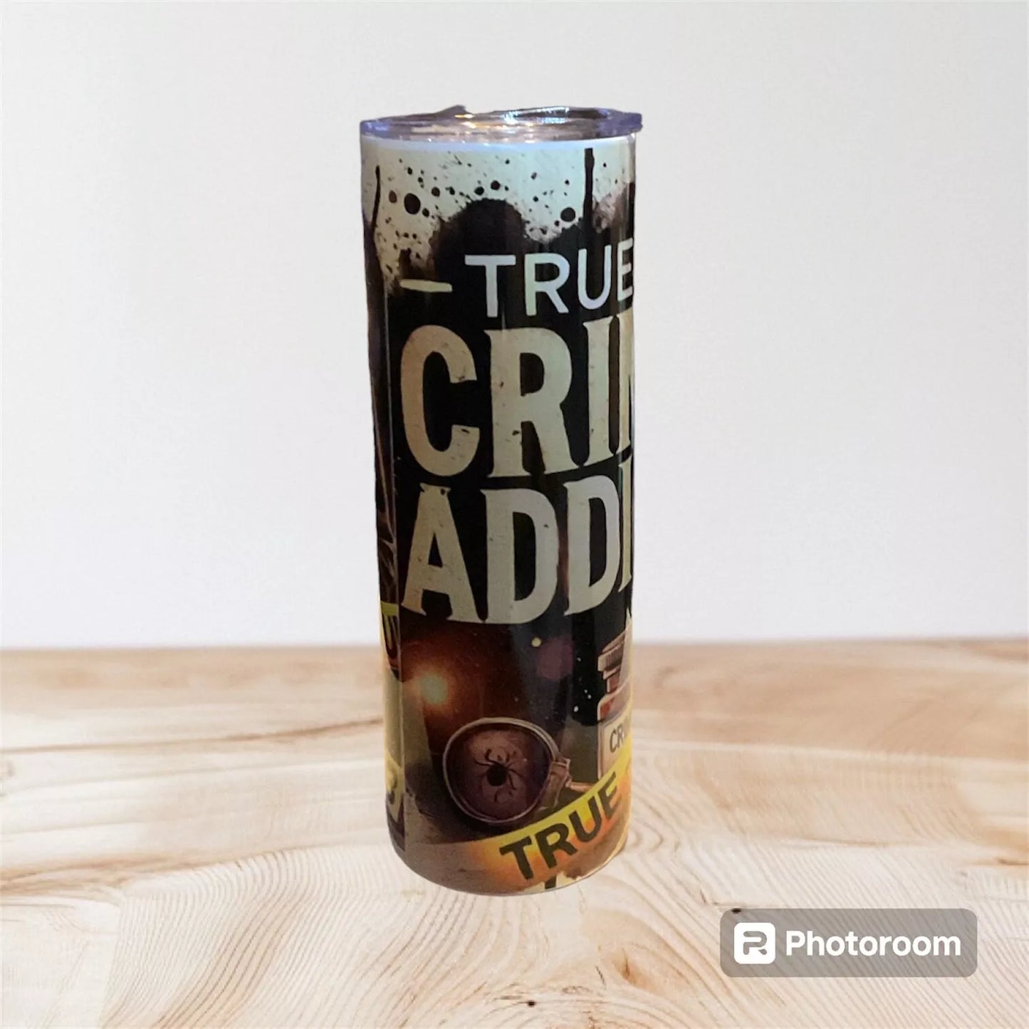 20oz tumbler with True Crime